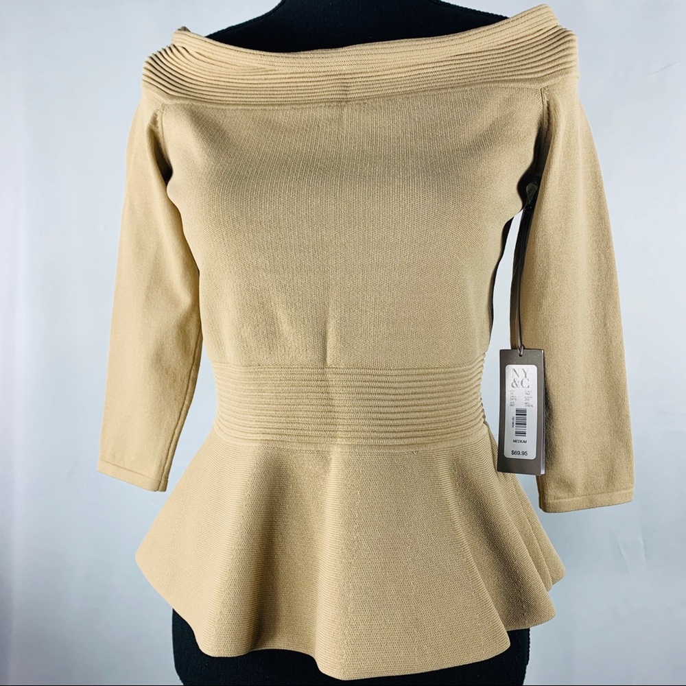 New York & Company Boat Neck Peplum Blouse Size M